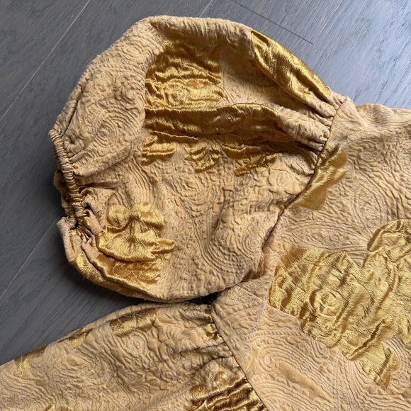 RHODE Ruth Dress Gold Brocade Jacquard Midi Puff Sleeve Yellow - MEDIUM - Picture 6 of 12